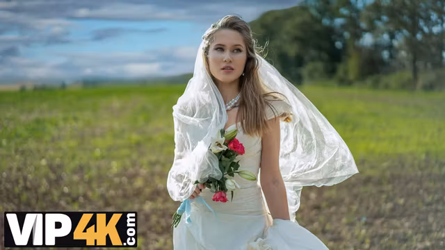 BRIDE4K. Threesome with sexy teen bride with natural tits in the car