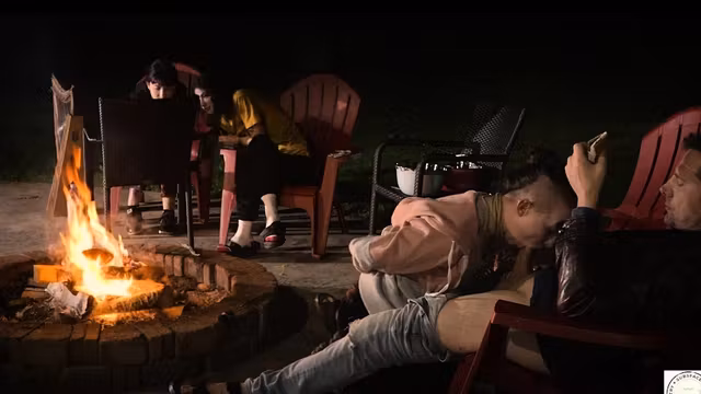 Submissive Hazel Paige enjoys cum smore service by the fire